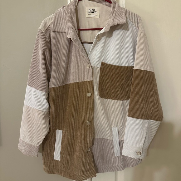 Ashley By 26 International Jackets & Blazers - Color block Corduroy Jacket/Shacket in Pale Pink, Cream, Taupe, and Brown.
